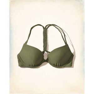 Hollister Co. T-Back Braid Olive Push-Up Plunge Bikini Top